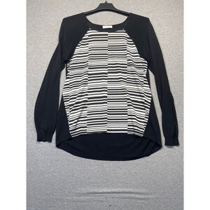 Women's Calvin Klein Black & White Striped Long Sleeve Shirt Size L